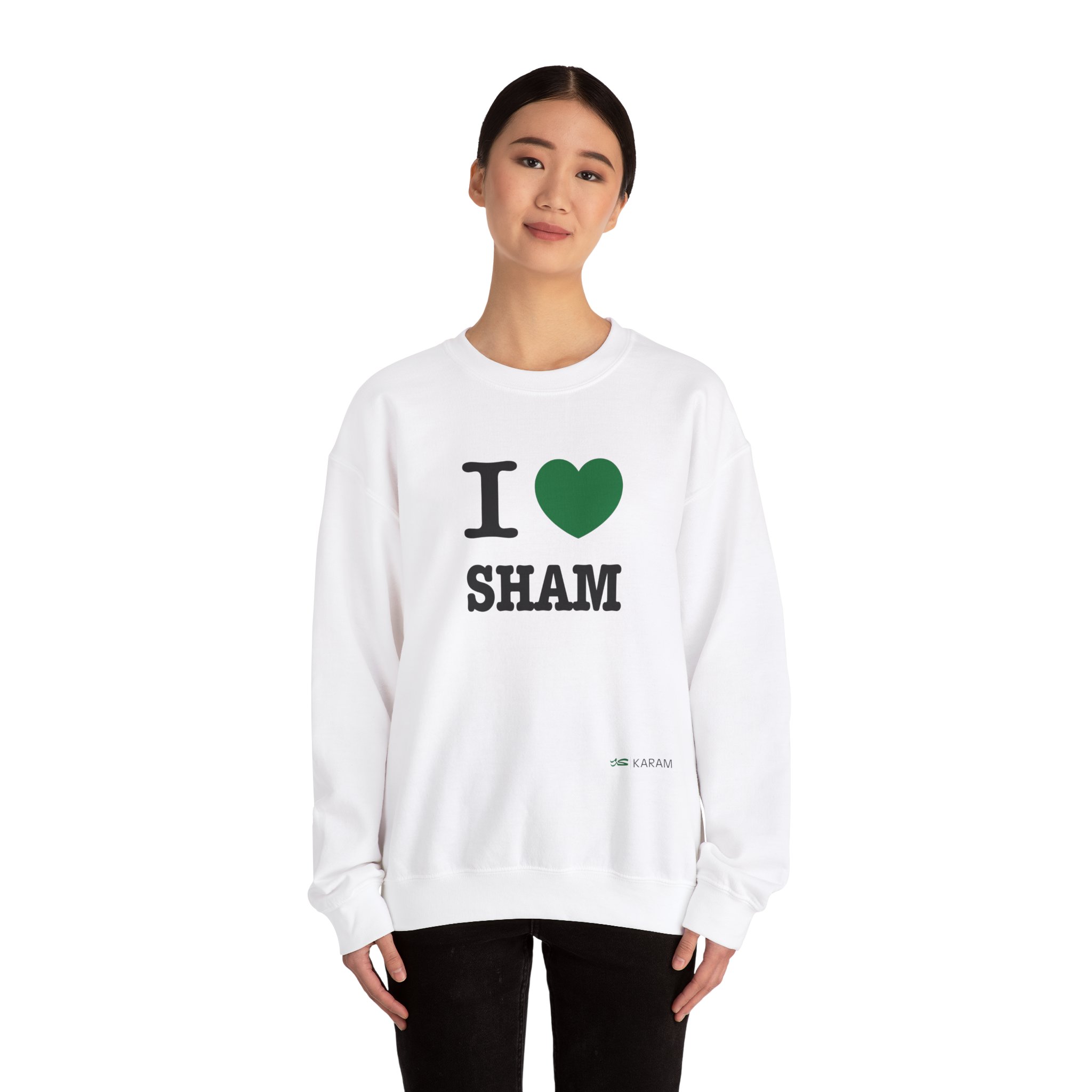 I Love Sham(Damascus) Unisex Heavy Blend Crewneck - Image 3